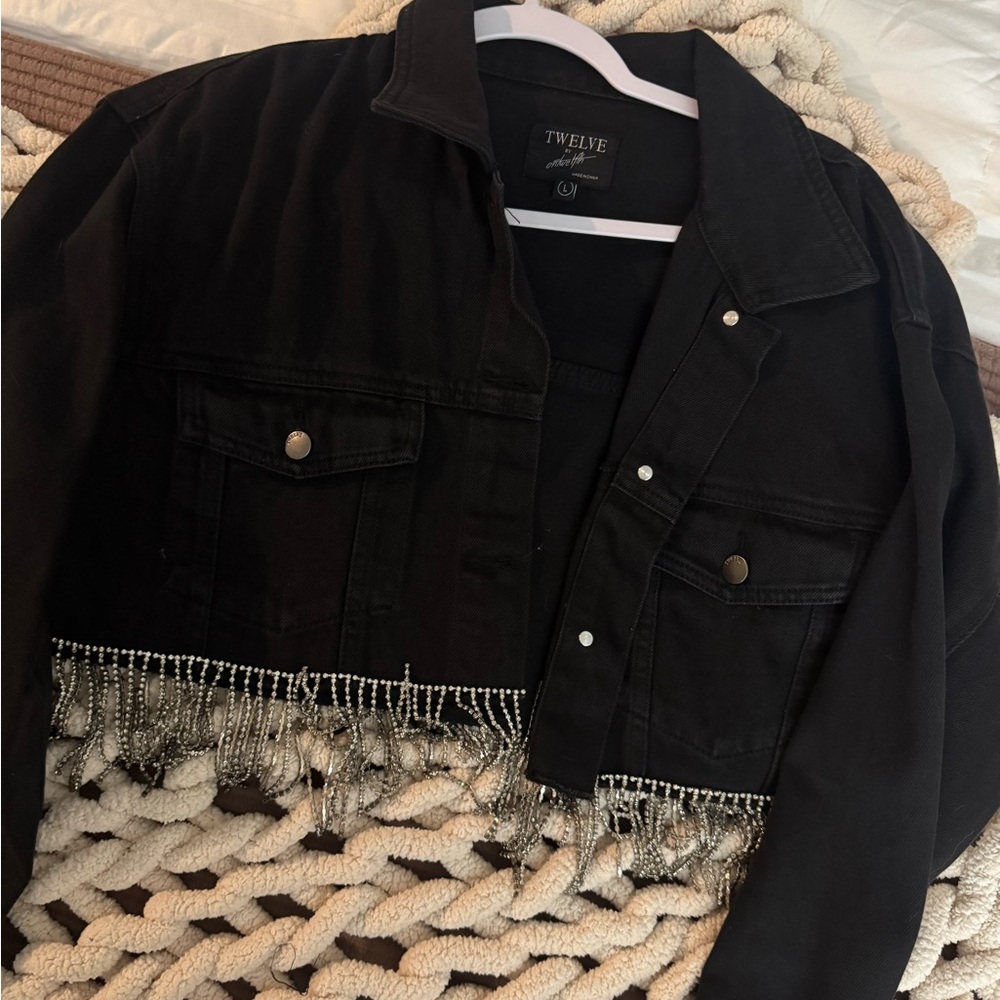 Twelve by Twelve Black Jean Jacket with Silver Fringe